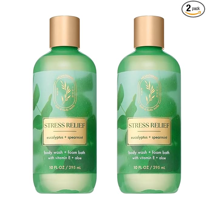 Bath & Body Works Eucalyptus Spearmint Body Wash & Foam Bath, Aromatherapy Cleanser with Vitamin E & Aloe, Non-Drying & Gentle for Daily Use, 10 fl oz - 2 Pack