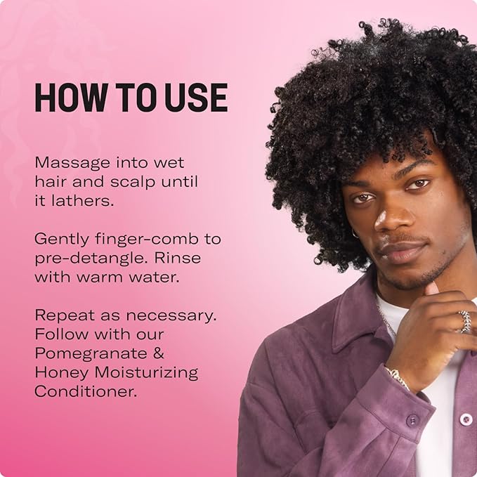 Mielle Organics Pomegranate & Honey Detangling & Moisturizing Shampoo - Curly Hair Shampoo for Women - Enriched with Honey & Babassu Oil to Lift Dirt, Loosen Tangles & Retain Moisture (12 Fl Oz)
