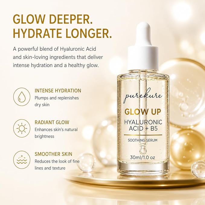 Hyaluronic Acid Serum for Dry & Sensitive Skin – Organic, Deep Hydration + Vitamin B5 for Barrier Repair, Lightweight Face Serum for Fine Lines & Smooth Skin, Non-Greasy, 30 mL