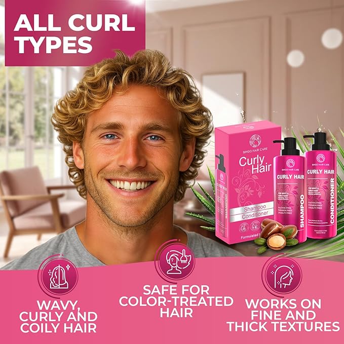 Curly Shampoo and Conditioner Set - Sulfate Free Moisturizing Formula - Deep Treatment for Curly and Permed Hair Women and Men - 14 Fl Oz (Set of 2)