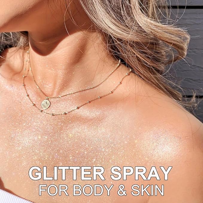 Face and Body Glitter Spray, Glint Rainbow Holographic Glitter Hairspray Shimmer Makeup for Women, Quick Drying Long-Lasting Glitter Spray for Rave Accessories, 4.05 fl oz
