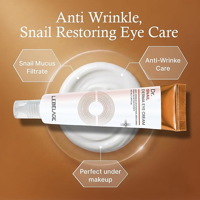 LEBELAGE Dr. Snail Derma Eye Cream 1.35 fl oz | Lightweight Eye Moisturizer with Snail Filtrate | Fast-Absorbing Daily Under Eye Cream for Smooth, Hydrated Skin Feel | Korean Skincare Routine