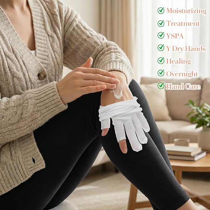 4 Pairs Cotton Gloves for Dry Hands Sleeping, Fingerless Moisturizing Gloves, White Cotton Eczema Glove for Overnight Lotion Treatment, Touchscreen Design