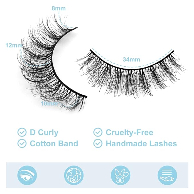 DYSILK Mink Eyelashes Strip Lashes - D Curl Lashes 10 Pairs 6D Faux Eyelashes Mink Lashes Natural Look Reusable False Eyelashes Fake Eyelashes Eye Lashes Pack | 12mm