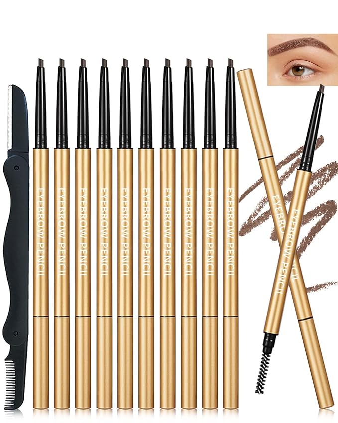 Eyebrow Pencil,12Pcs Coffee Ultra-Fine Retractable Eye Brow Pencil for Women,Long-Lasting Waterproof Eyebrow Tint Pen for Define Shape and Fill Brows,Women's Day Eye Makeup Gift for Women-05