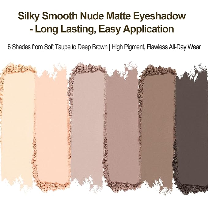 KYDA 6 Colors Nudes2 Mini Eyeshadow Palette, Neutral Nude Brown Eyeshadow, All Matte Eyes Palette, High Pigment Pressed Powder Eye Makeup Gift for Women, Lasting Blendable Daily Eyes Shadow