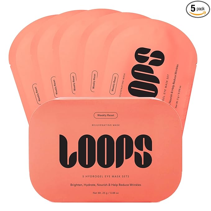 LOOPS WEEKLY RESET-Rejuvenating Hydrogel Korean Eye Mask Kit -Hydrate, Nourish and Help Reduce Wrinkles for Refreshed Eyes -Reduces Signs of Puffiness For Resilient-Looking Skin-Under Eye Patches-5pc