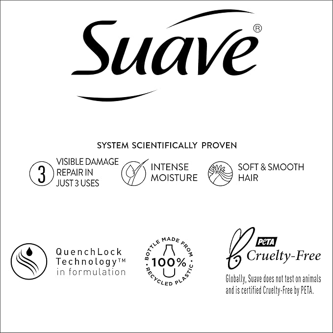 Suave Coconut Oil Damage Repair Shampoo, for Normal, Dry and Damaged Hair, with Pure Coconut Oil Infusion, 28 oz Pack of 4