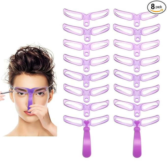 2Pcs Eyebrow Template, Eyebrow Stencils, 8 Styles Reusable Brow Stencils with Handles and Straps, Reusable Reusable, DIY Makeup Tools