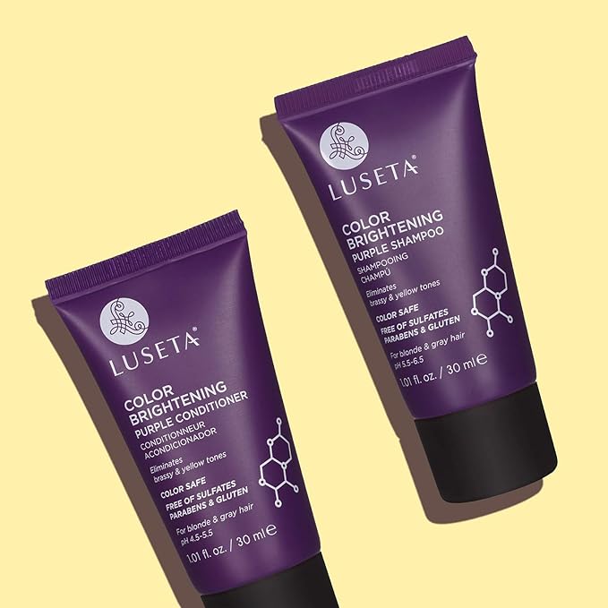 Luseta Color Brightening Purple Travel Shampoo and Conditioner Mini Kit for Blonde, Silver and Gray Hair - Brassiness Neutralizer for Highlighted and Bleached Hair, 2x1.01oz Carry on Friendly
