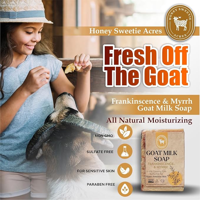 Honey Sweetie Acres Frankincense Goat Milk Soap - Handmade 5 oz Bar, Made with Natural Ingredients, Moisturizing & Gentle, Made in the USA