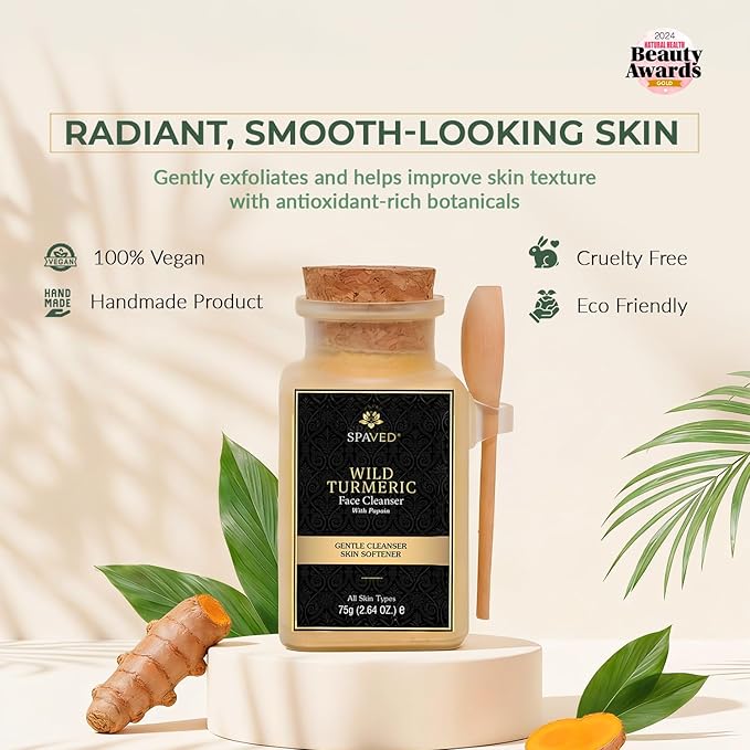 Wild Turmeric Face Cleanser 2.6 oz -Brightening Powder Face Wash with Papaya Enzymes - Sulfate-Free, Vegan Cleanser - Promotes Glow & Clarity