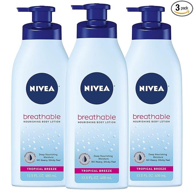 NIVEA Breathable Nourishing Body Lotion Tropical Breeze, Body Lotion for Dry Skin, Pack of Three 13.5 Fl Oz Pump Bottle