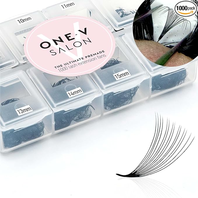 One V Salon, 1000 Loose Professional Use Premade Fans Eyelash Extensions, C Curl Volume Lashes, 10D 20D 14D-0.05 Thickness, 9-16mm Fluffy Handmade Fan Mixed Tray