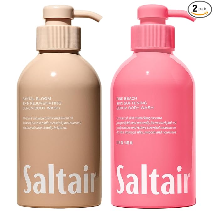 Saltair Body Wash Variety Pack – Santal Vanilla: Santal Bloom & Pink Beach – Moisturizing Body Wash – Scented Shower Gel for Women and Men – 2x 17oz – Paraben & Cruelty-Free