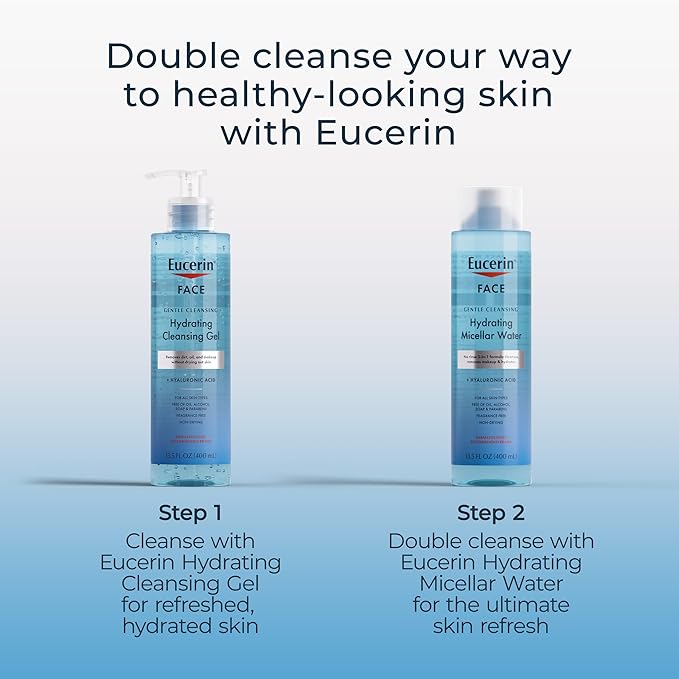 Eucerin Face Gentle Cleansing Hydrating Cleansing Gel, Daily Face Wash and Makeup Remover with Hyaluronic Acid, 13.5 Fl Oz Bottle
