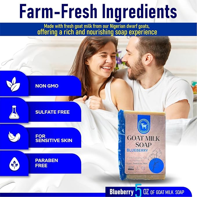 Honey Sweetie Acres Blueberry Goat Milk Soap - Handmade 5 oz Bar, Made with Natural Ingredients, Moisturizing & Gentle, Made in the USA