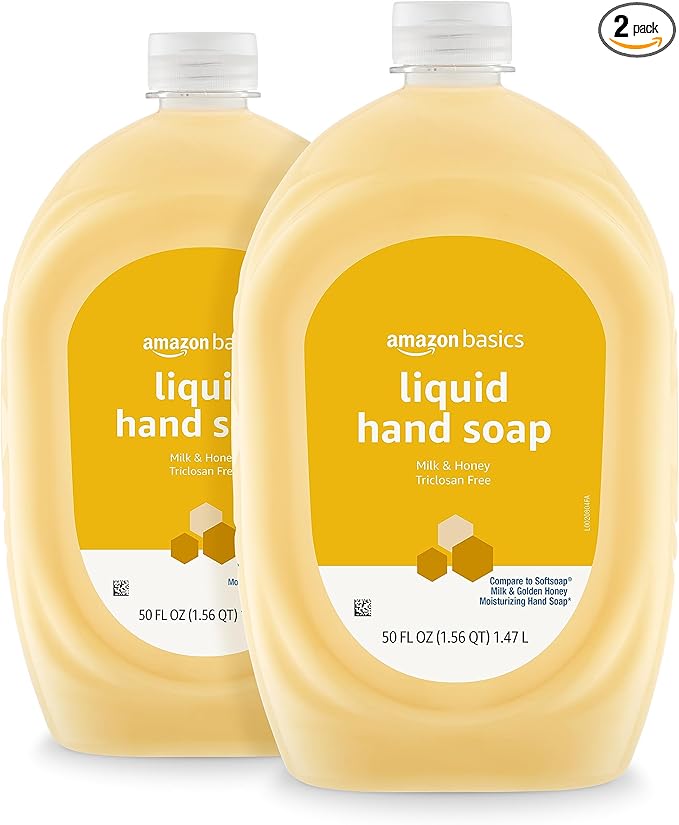 Amazon Basics Liquid Hand Soap Refill, Milk and Honey Scent, Triclosan-Free, pH Balanced, Dermatologist Tested, 50 Fluid Ounces, 2-Pack (Previously Solimo)