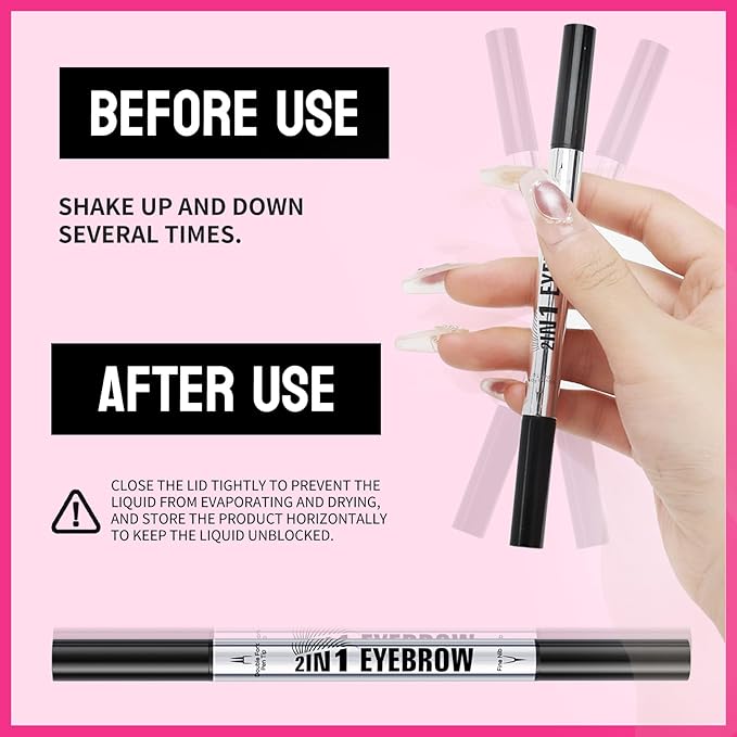 Eyebrow Pen, Waterproof 2-in-1 Dual-Ended Microblading Eyebrow Pencil Upgraded Eye Brow Pen with 2 Fork Tip for Natural-Looking Hair-Like Defined Brows, Last All-Day (Dark Brown)