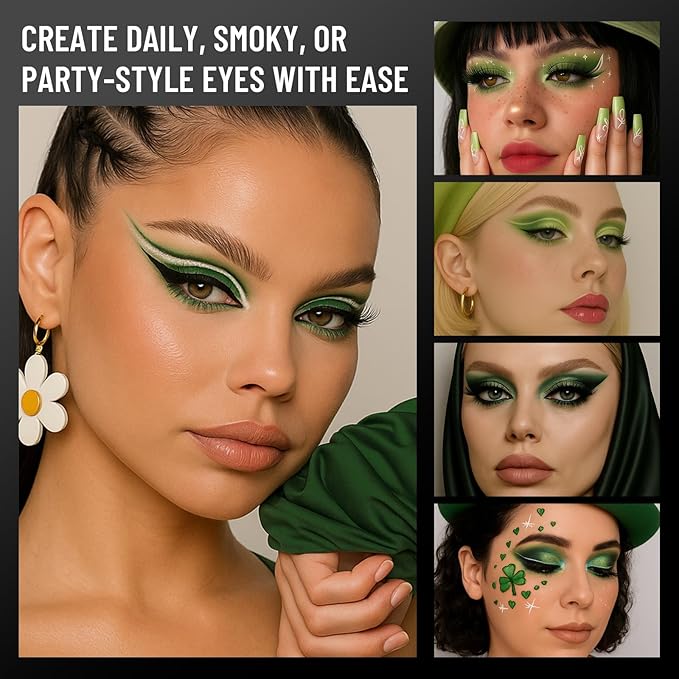 SUSIKEKI Green Eyeshadow Palette with Mirror Lime Forest Emerald Tones Matte Shimmer 6 Colors Mini Eye Shadow Pallet Travel Size Highly Pigmented for Goth Fairy Joker Wicked Halloween Parties Makeup