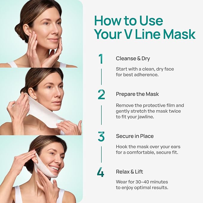 PLANTIFIQUE V-Line Chin Lifting Mask, 15 PCS - Double Chin Strap with Hyaluronic Acid & Aloe Vera - Jawline Shaping, Neck Firming and Tightening