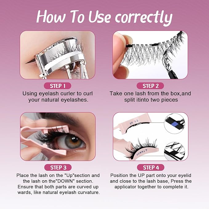 Magnetic Eyelashes,Magnetic Eyelashes with Applicator,No Glue Needed Soft Lashes Kit,Reusable False Lashes Natural Look and Waterproof(L02)