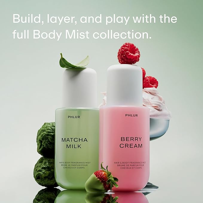 PHLUR Berry Cream Body Mist, 3 Fl Oz - Hair and Body Perfume for Women & Men, Sweet Berries & Vanilla Perfume Body Spray with Strawberry, Cream, Vanilla Bean and Sugared Amber Fragrance