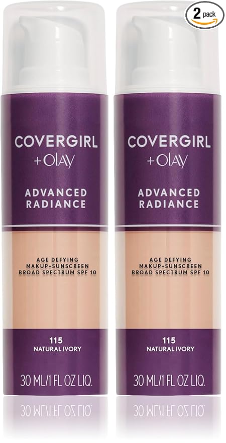 COVERGIRL Advanced Radiance Age Defying Foundation Makeup Natural Ivory, 1 oz (packaging may vary) (Pack of 2)