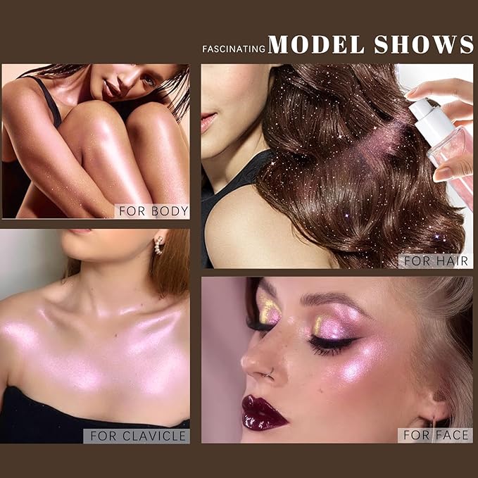 HOSAILY Body Glitter Spray, Holographic Body Shimmer Quick-Drying and Non-Sticky Duochrome Glitter Hairspray for Face Clothes, Sparkle Highlighter Makeup Festival Rave Accessories, Pink