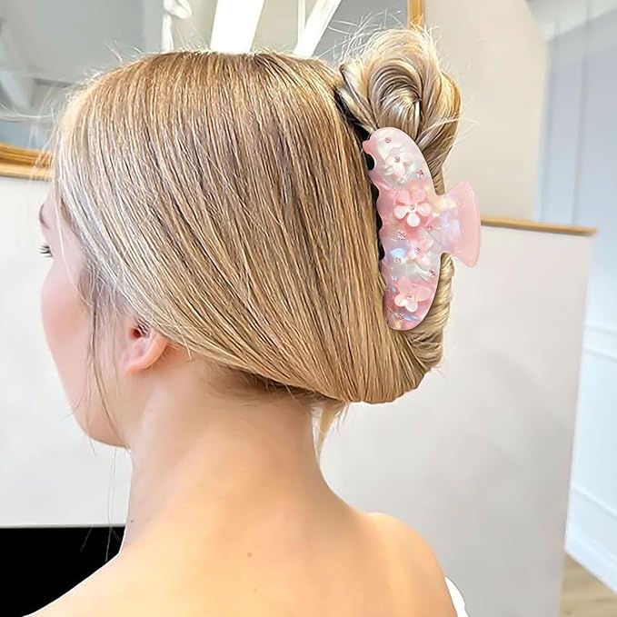 HAIMEIKANG 2Pcs Acrylic Flower Hair Claw Clips - Large Hair Clips for Women Jaw Clips for Thick Thin Hair Strong Hold Cute Non-slip Claw Clips Stylish Hair Accessories for Women Girls
