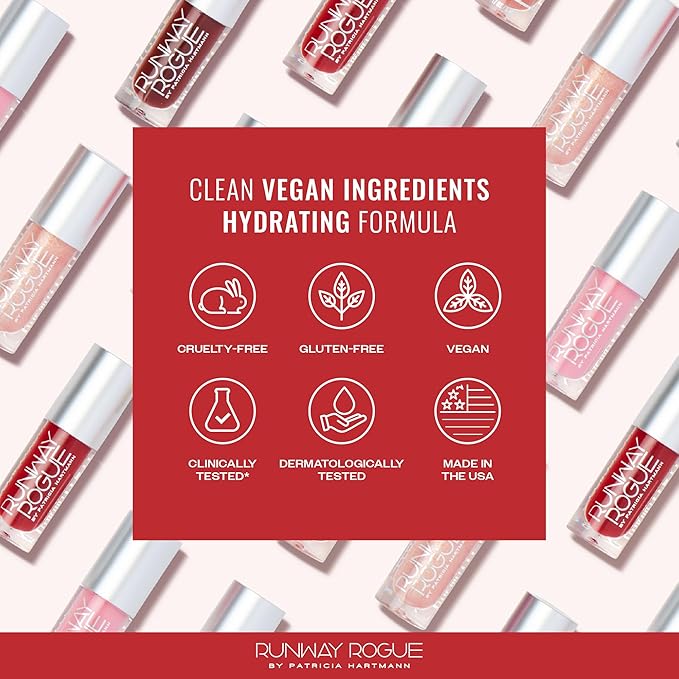 Runway Rogue Loaded Lip Oil, Hydrating and Plumping Lip Shimmer Oil with Tri-Peptide Formula, Opalescent Frost Shimmer, ‘Angel Lights’