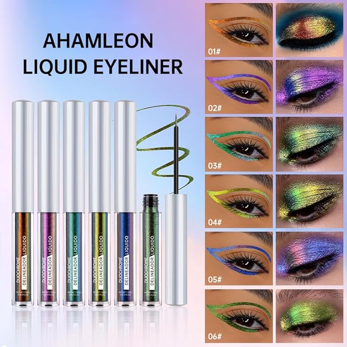 Chameleon Eyeliner Eyeshadow,Orange to Gold Shifting Waterproof Eyeliner Pen, Long Lasting High Pigment Glitter Shifting Eyeshadow Eye Makeup, Lridescent Eye liner for Women & Girls 01#