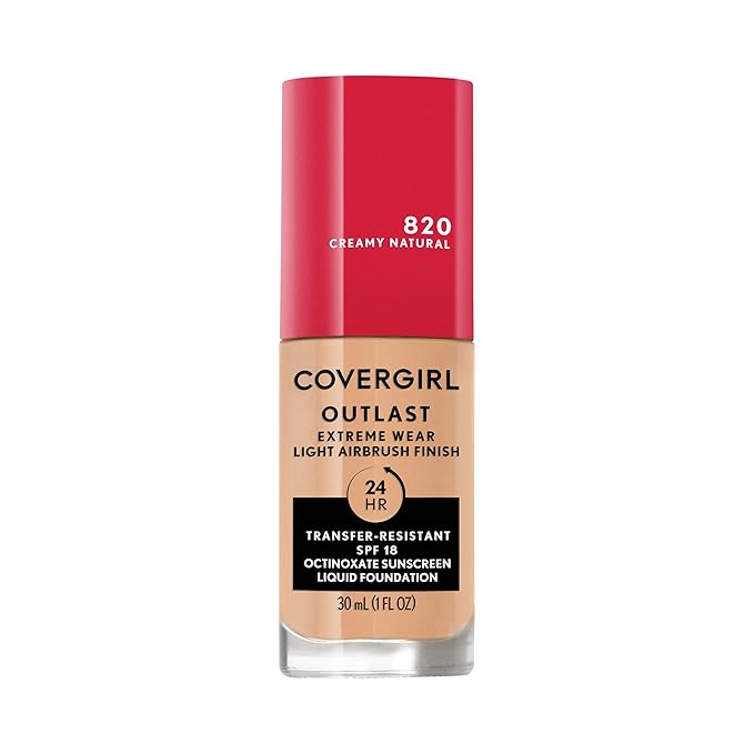 Covergirl Outlast Extreme Wear 3-in-1 Full Coverage Liquid Foundation, SPF 18 Sunscreen, Creamy Natural, 1 Fl. Oz.