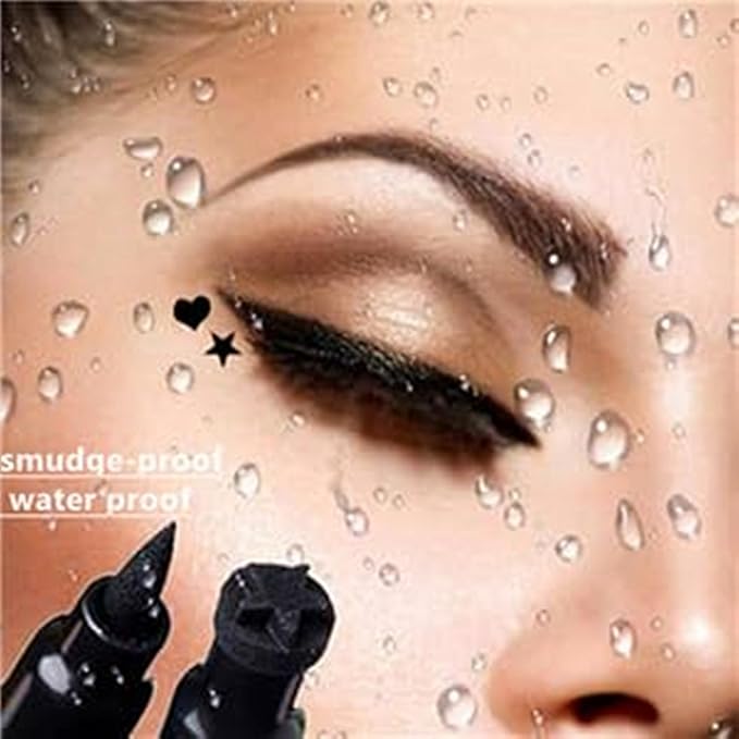 Go Ho 2 PCS Waterproof Liquid Eyeliner Stamps,Double-side Black&Red Smudge-proof Eye Liner,Heart Stamp Eyeliner for Halloween Costumes Makeup,Long-lasting Love Tattoo Tools