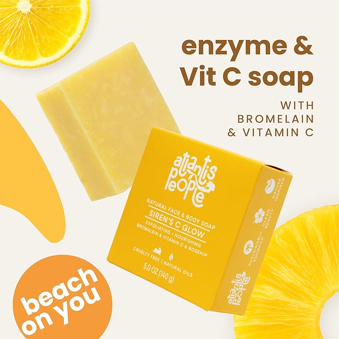 Siren's C Glow – Vitamin C Enzyme Soap for Face & Body with Pineapple Enzymes, Rosehip Oil, Shea Butter & Ascorbic Acid – Hydrating, Vegan, Cold Process, Sulfate-Free – 5 oz