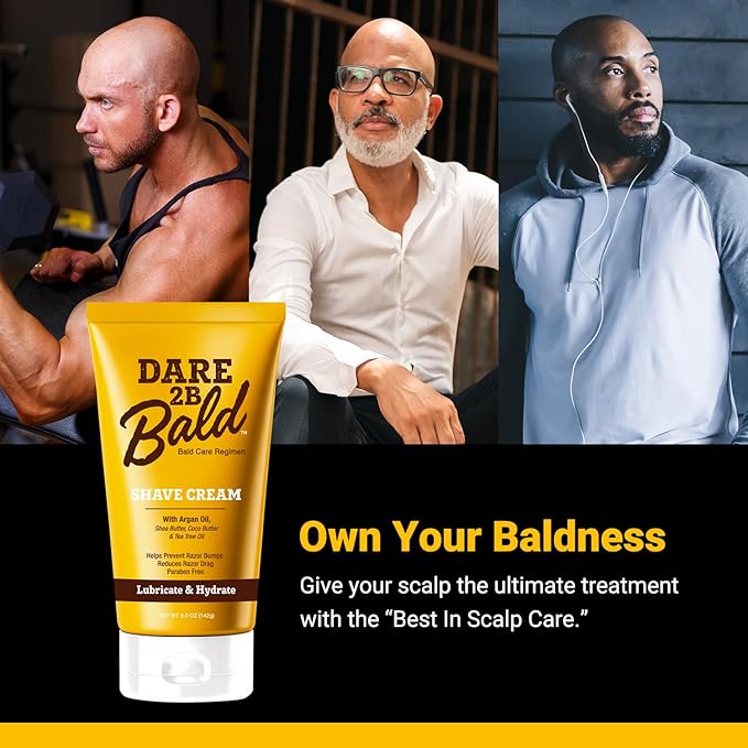 Dare 2B Bald Shaving Cream for Sensitive Skin Men | Natural Shaving Cream with Argan Oil, Shea Butter, Cocoa Butter & Tea Tree Oil | Bald Head Shave Lotion | Rich Hydration and Moisture - 5.0 OZ