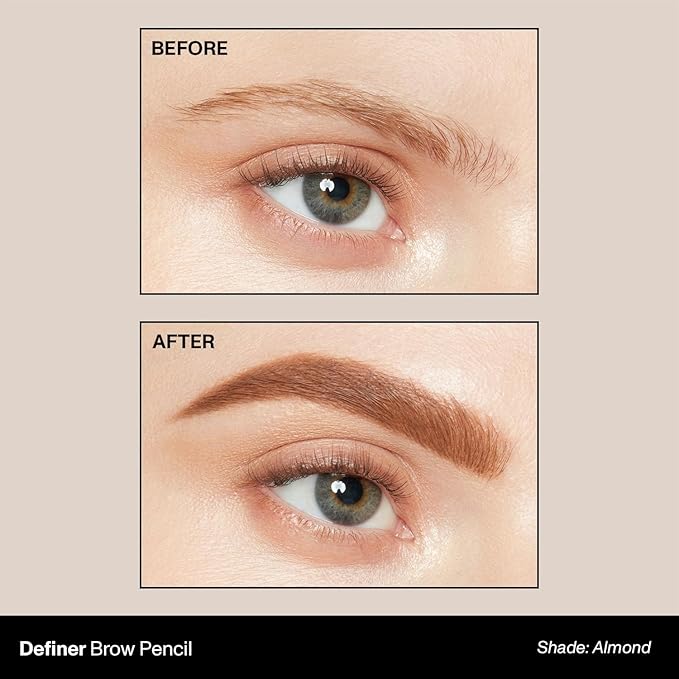 Morphe Definer Dual-Ended Brow Pencil & Spoolie - Eyebrow Pencil with Precision Slanted Tip for Shaping, Defining & Filling - Smooth, No-Tug Formula - Almond (0.003 oz)
