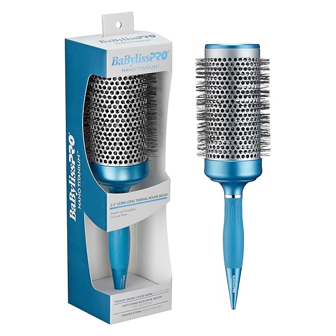 BaBylissPRO Nano Titanium 2.5" Extra-Long Thermal Round Hair Brush – Professional Blowout Brush for Smooth Results, Frizz Control for All Hair Types
