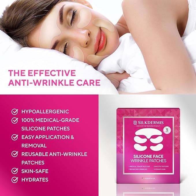 SILKDERMIS Silicone Face and Forehead Wrinkle Patches: Facial Wrinkle Patch for overnight and Smile Line and Under Eye Patches Forehead Wrinkle Treatment