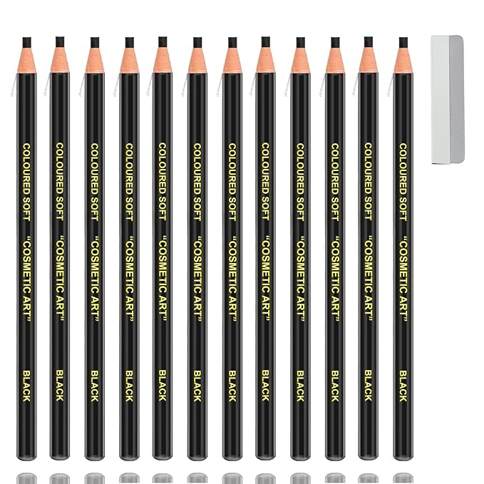 12 Pcs Black Eyebrow Pencils for Women with Sharpener Waterproof and Sweat-Proof Eyebrow Pen Long-Lasting Eyeliner Pencil Create a Natural Eye Brow Makeup