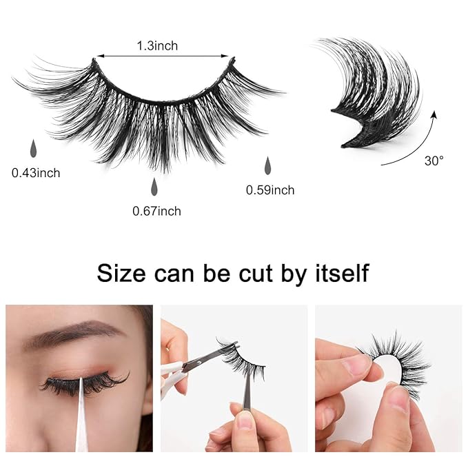 DYSILK Eyelashes Natural Look - 8 Pairs 5D Lashes 17mm - Mink Eyelashes Fluffy Lashes Pack Cat Eye Soft Reusable