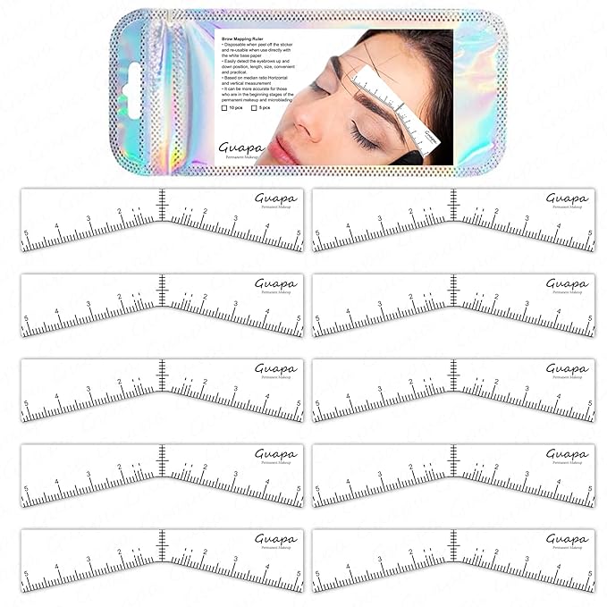Guapa Eyebrow Ruler Stencils Easy Mapping Shaping Sticker Stencil Microblading Measure Tool Brow Shape Design Positioning Stickers for Permanent Makeup (White Set -10PCS)