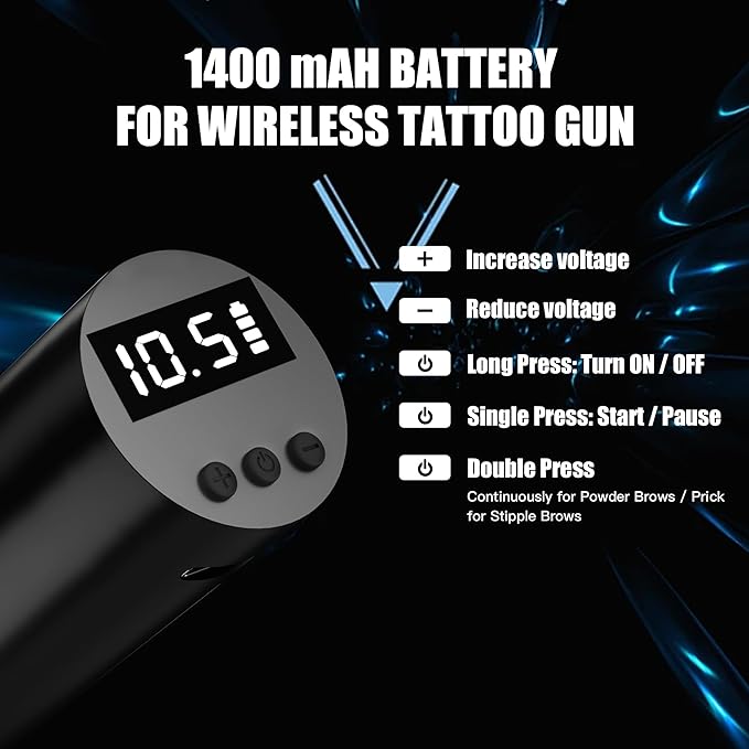 Beginners Microblading Tattoo Gun Kit, Professional Cordless Tattoo Pen & Eyebrow Pencil Set for Makeup Supplies, 1400mAh Semi-Permanent Eyebrow Tattoo Machine with 50Pcs Needles (Black)