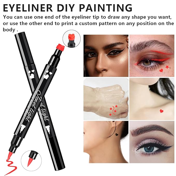 2PCS Red Liquid Eyeliner Stamp, Double-headed Waterproof Red Eyeliner Pencil, Fast-drying Eye Liner Stamp Makeup for Women