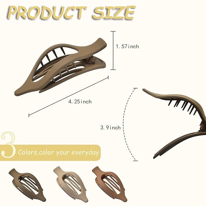 Flat Claw Clips for Women, Large Duckbill French Hair Clips, 6 Pack Non-Slip Matte Hair Accessories for Thick & Thin Hair