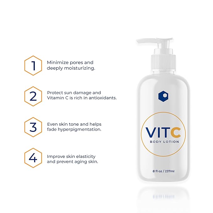 VIT C Body Lotion - Vitamin C Body Lotion - Reduce Fine Lines, Age Spots, Sun Damage, For Clear Bright Skin and Great for High Sun Exposure, for Optimal Skin Health, 8 Fl Oz