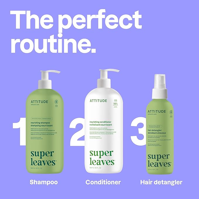ATTITUDE Nourishing Hair Conditioner, For Dry and Damaged Hair, Naturally Derived Ingredients, Vegan Detangler, Dermatologically Tested, Grapeseed Oil and Olive Leaves, 32 Fl Oz (Pack of 6)