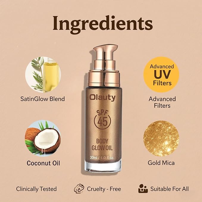 Shimmer Oil, SPF 45 Sunscreen Body Makeup Waterproof No Transfer Body Luminizer Lotion Glow for Women, Liquid Illuminator Bronzer, Long-lasting, Radiance Skin (02#Diamond Platinum)
