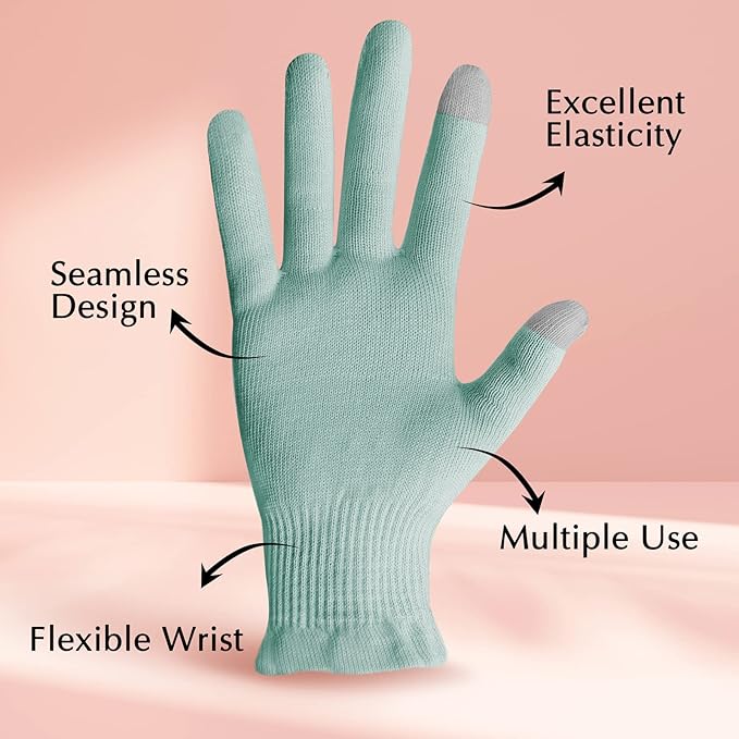 Evridwear Beauty Cotton Gloves with Touchscreen Fingers for SPA, Eczema, Dry Hands, Hand Care, Day and Night Moisturizing, (2 Pair L/XL, Feather Weight Mint Green Color)