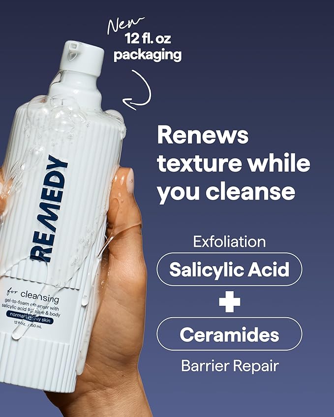Remedy for Lightweight Cleansing | Gel-to-Foam Cleanser for Normal to Oily Skin | 0.5% Salicylic Acid, Ceramide NP, Niacinamide, Green Tea | By Dermatologist Dr. Shah, 12 fl. Oz